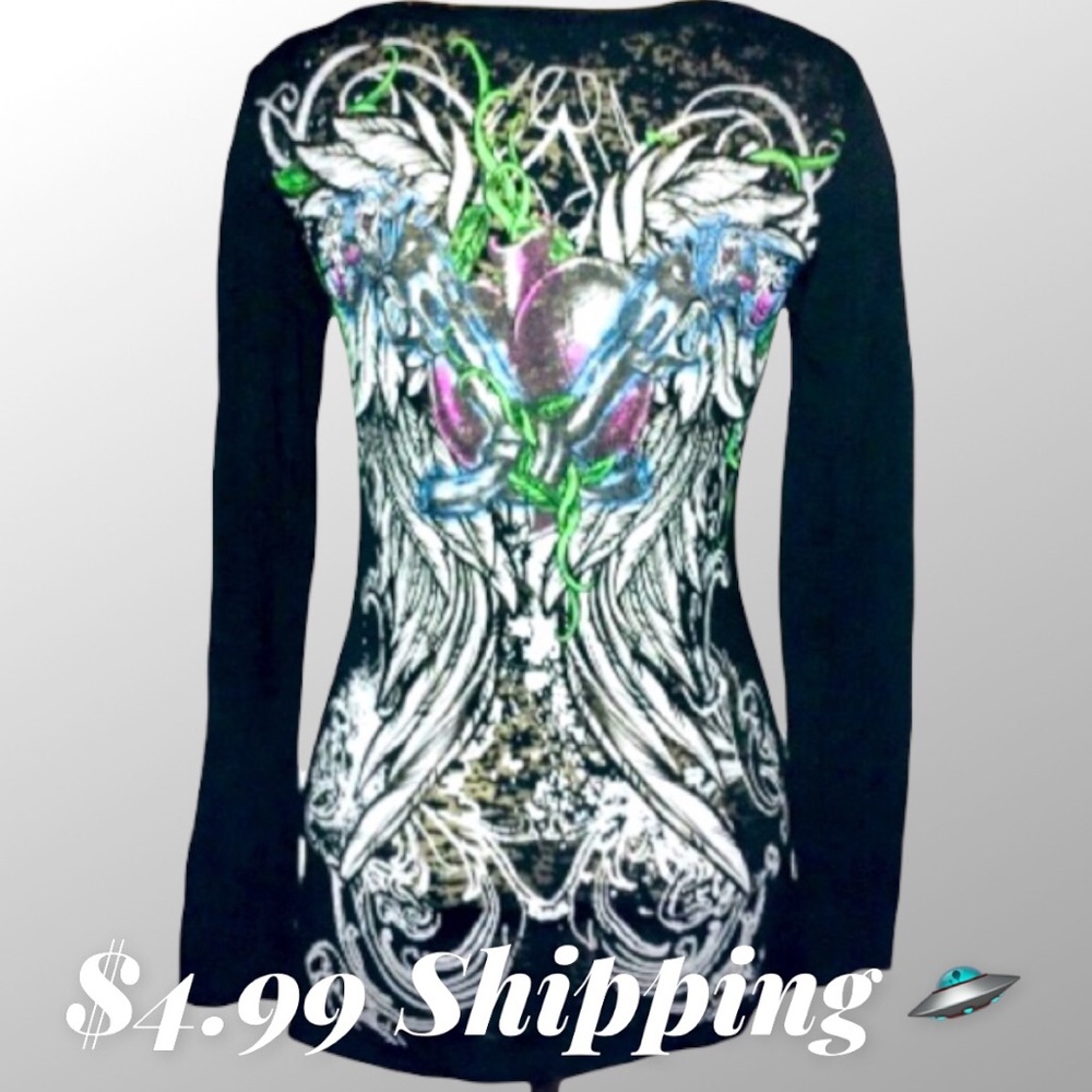 Candy Couture Graphic Burnout Long Sleeve Top NWOT